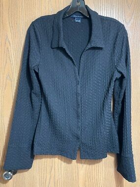 French Connection Black Textured Button-Down Shirt